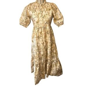 NEW Generation Love Dress XS Maria Paisley Midi Cream Brown Floral Lt Blue Boho